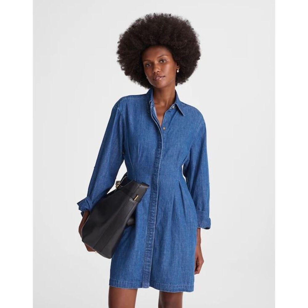 Madewell Denim Pleated Mini Shirtdress Bouvier Wash Size 6 NWT